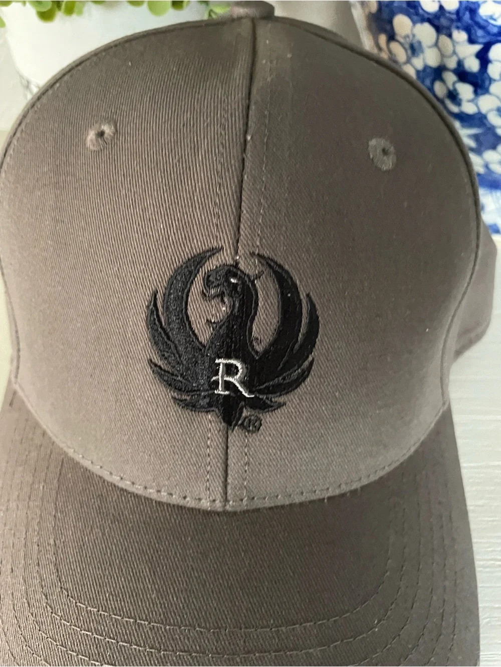 Like New Ruger Adjustable Gray Logo Hat with Velcro strap